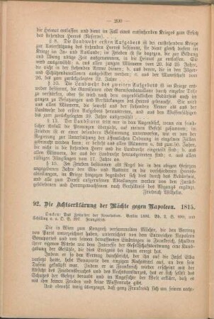 92. Die Achtserklärung der Mächte gegen Napoleon. 1815.