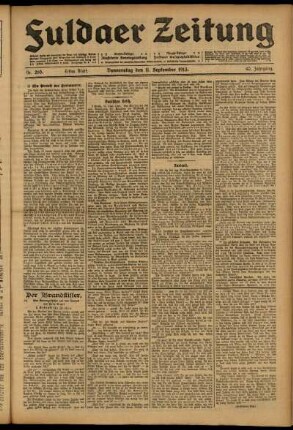 Erste Ausgabe vom Donnerstag, den 11. September 1913.