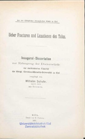 Ueber Fracturen und Luxationen des Talus