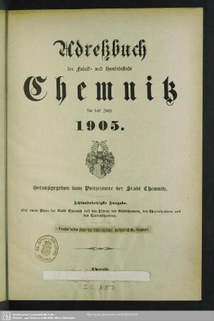 48.1905: Adressbuch der Fabrik- und Handelsstadt Chemnitz : ein Wegweiser für Einheimische u. Fremde