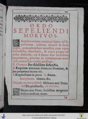 18. Ordo sepeliendi mortuos.