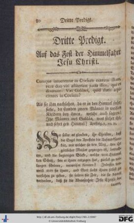 Dritte Predigt. Auf das Fest der Himmelfahrt Jesu Christi.