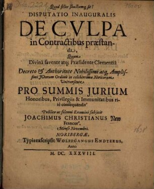 Disputatio inauguralis de culpa in contractibus praestanda