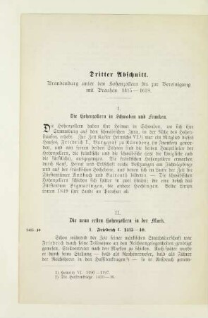 Dritter Abschnitt. Brandenburg unter den Hohenzollern bis zur Vereinigung mit Preußen 1415 - 1618