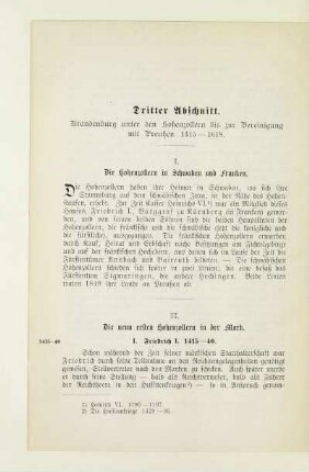 Dritter Abschnitt. Brandenburg unter den Hohenzollern bis zur Vereinigung mit Preußen 1415 - 1618