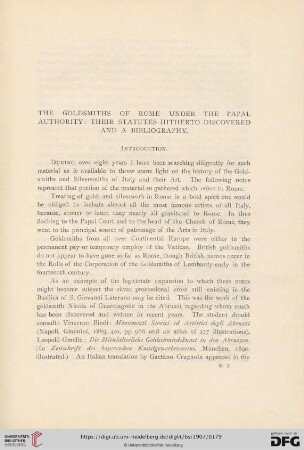 The Goldsmiths of Rome under the papal authority. Their statues hitherto discovered and a bibliography