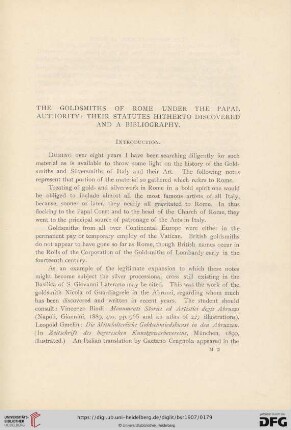 The Goldsmiths of Rome under the papal authority. Their statues hitherto discovered and a bibliography