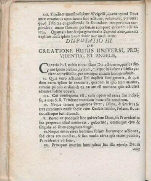 Disputatio III. De Creatione Hujus Universi, Providentia, Et Angelis,