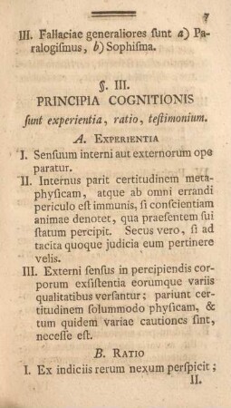 §. III. Principia cognitionis.