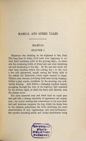 The writings of Bret Harte : with introductions, glossary, and indexes, 5. Maruja and other tales