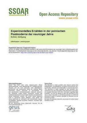 Experimentelles Erzählen in der polnischen Postmoderne der neunziger Jahre