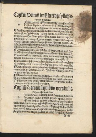 Cap[itu]l[u]m Primu[m] de Litterae syllabarumq[ue] inunctura.
