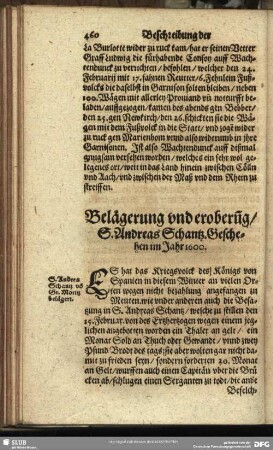 Belägerung und eroberu[n]g S. Andreas Schantz, Geschehen im Jahr 1600