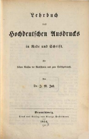 Lehrbuch des hochdeutschen Ausdrucks in Rede u. Schrift
