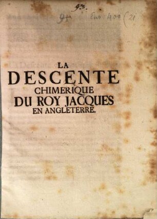 La descente chimerique du Roy Jacques en Angleterre