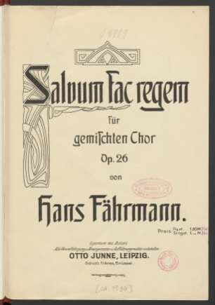 Salvum fac regem : für gemischten Chor ; Op. 26