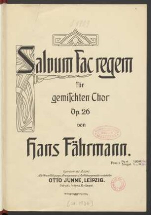 Salvum fac regem : für gemischten Chor ; Op. 26