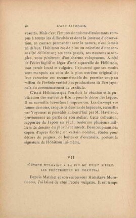 VII. L'école vulgaire à la fin du XVIIIe siècle. Les précurseurs de Hokousai