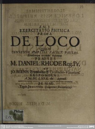 Exercitatio physica prima de loco