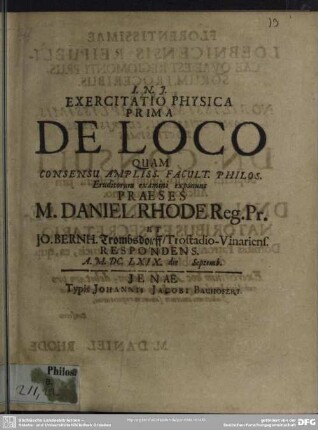 Exercitatio physica prima de loco