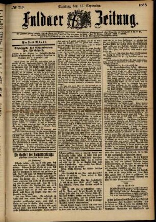 Erste Ausgabe vom Samstag, den 15. September 1888.