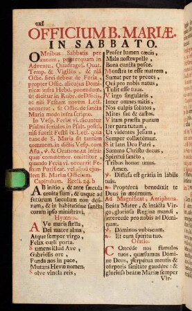 cxl-clxix, Officium B. Mariæ in sabbato.