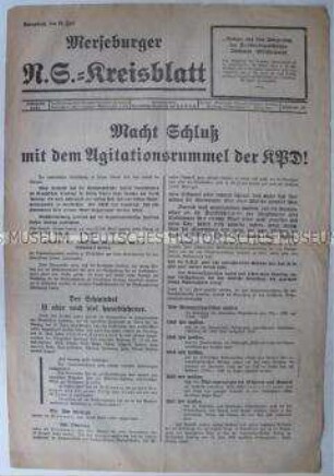 Lokales Mitteilungsblatt der NSDAP "Merseburger N.S.-Kreisblatt" zur Reichstagswahl im Juli 1932
