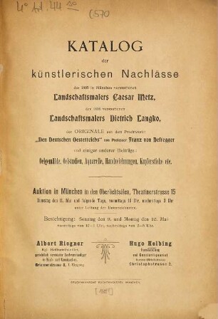 Versteigerung. [1897], 11. Mai = [570]