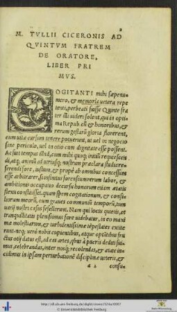 Marci Tullii Ciceronis Ad Quintum Fratrem De Oratore Liber Primus