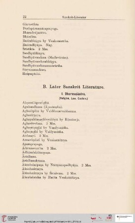 B. Later Sanskrit Literature