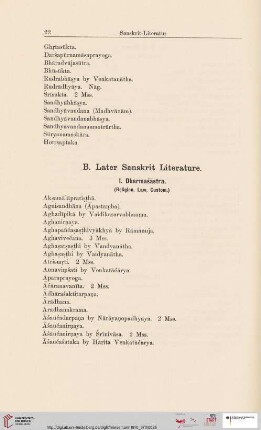 B. Later Sanskrit Literature