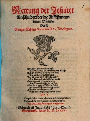 Rettung der Jesuiter Vnschuld wider die Gifftspinnen Lucam Osiander