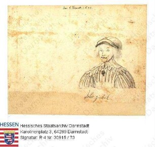 Jagd, Niddaer Sauhatz / Bild 73: Porträt eines jungen Mannes, bez. 'Jobs Zedel' [eventuell Landgraf Friedrich v. Hessen-Darmstadt (1616-1682) in Verkleidung], vorblickendes Brustbild
