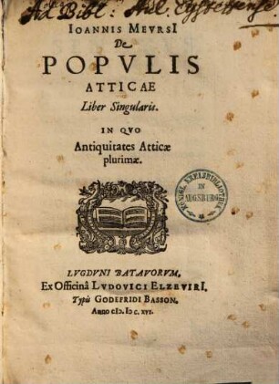 De populis Atticae liber singularis : In quo Antiquitates atticae plurimae