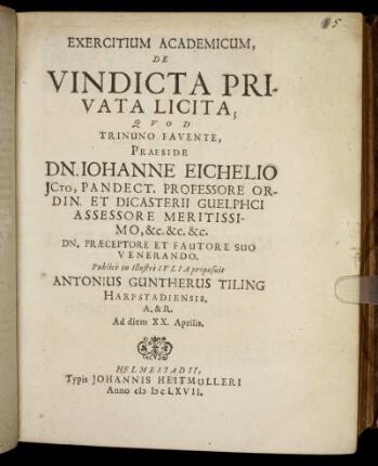 Exercitium Academicum, De Vindicta Privata Licita