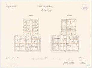 Garnison des Infanterie-Kasernements, Mannheim Stabsgebäude: Grundriss 1: und 2. Obergeschoss 1:100
