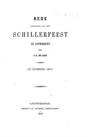 Rede geouden op het Schillerfeest te Antwerpen