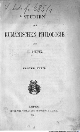 Studien zur rumänischen Philologie, 1