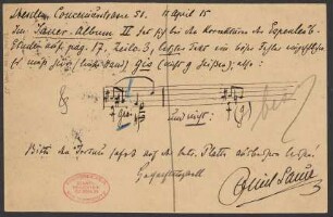 Brief an B. Schott's Söhne : 11.04.1915