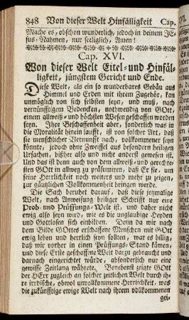 Cap. XVI. Won dieser Welt Eitel- und Hinfälligkeit, jüngstem Gericht und Ende