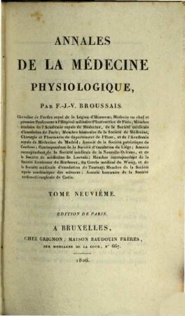 Annales de la médecine physiologique, 9. 1826