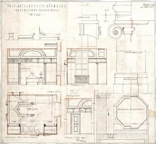 Fischer, Theodor; Nürnberg; Haus Adelsberger - Damenzimmer EG (Grundrisse, Wandabwicklungen, Details)