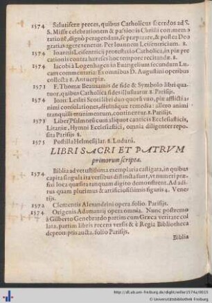 Libri Sacri Et Patrvm primorum scripta.