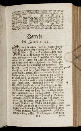 Vorrede des Jahres 1744.