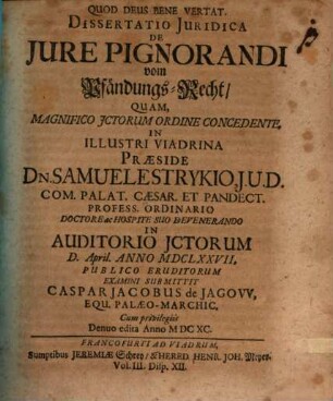 Diss. ... de iure pignorandi ...