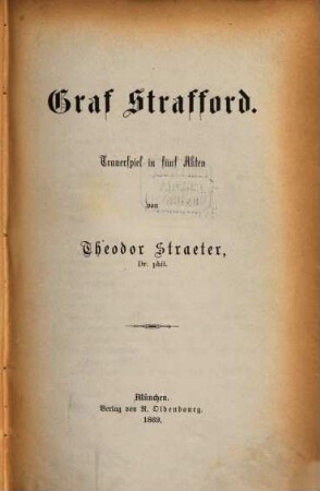 Graf Strafford : Trauerspiel in fünf Akten
