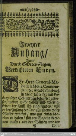 Zweyter Anhang, Derer, Durch GOttes Segen, Verrichteten Curen