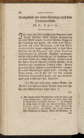 Evangelium am ersten Sonntage nach dem Dreieinheitsfeste. Luk. 16, V. 19-31