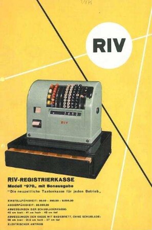 Werbeblätter u. Prospekte für RIV-Registrierkassen (RIV gehörte zum Fiat-Konzern)