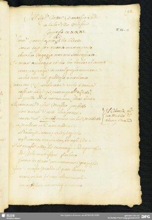 [Text 42, Kapitel 41:] Al Signor Dottor Francesco Redi in lode della musica